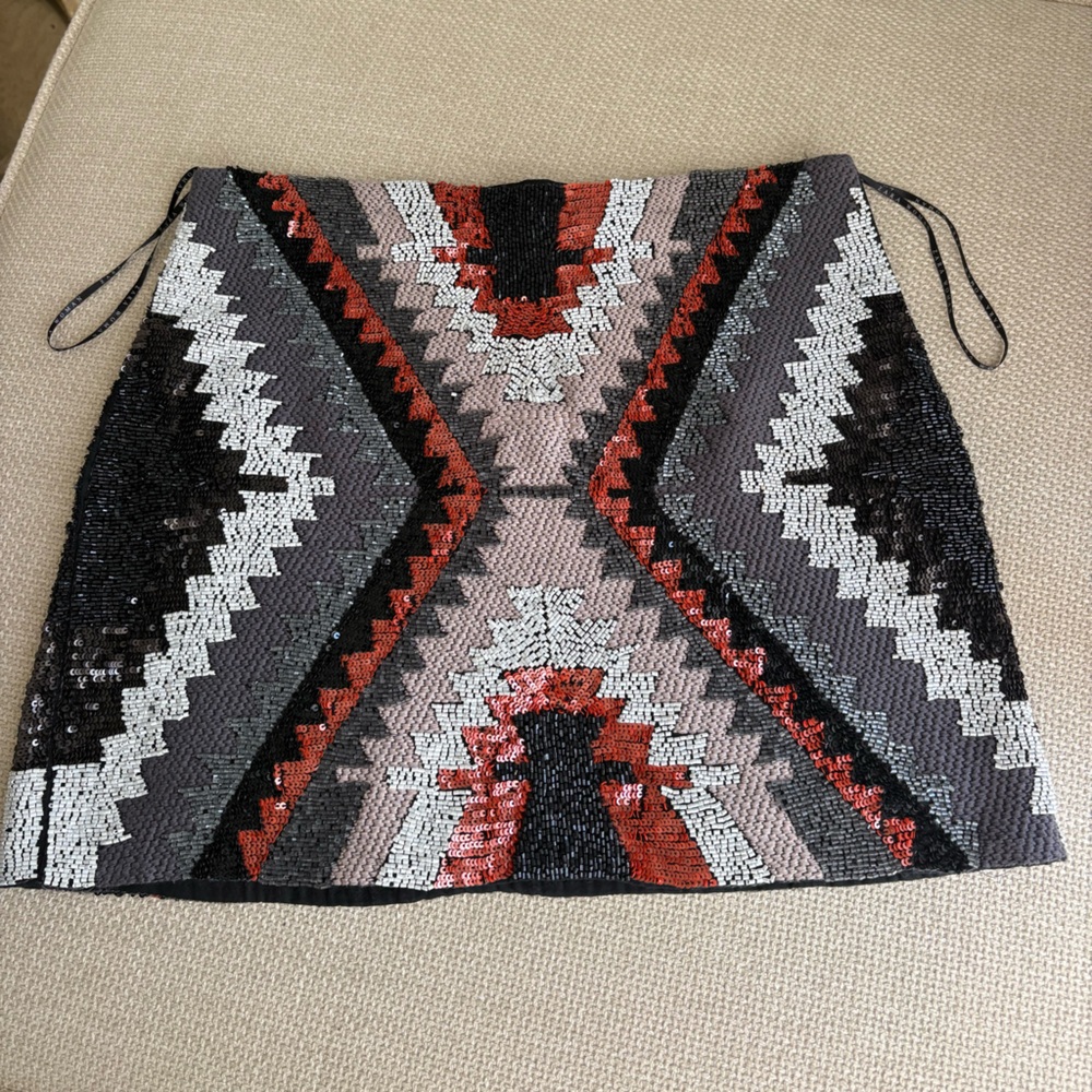 Zara Sequin Geometric Mini Skirt - Black, Red, Gray, Cream